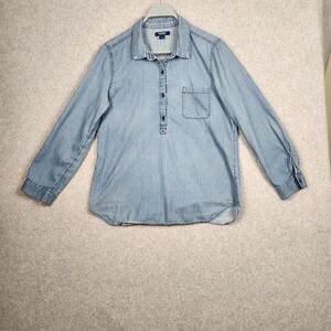 Old Navy Shirt Womens Large Blue Chambray Denim Long Sleeve Pullover Pocket